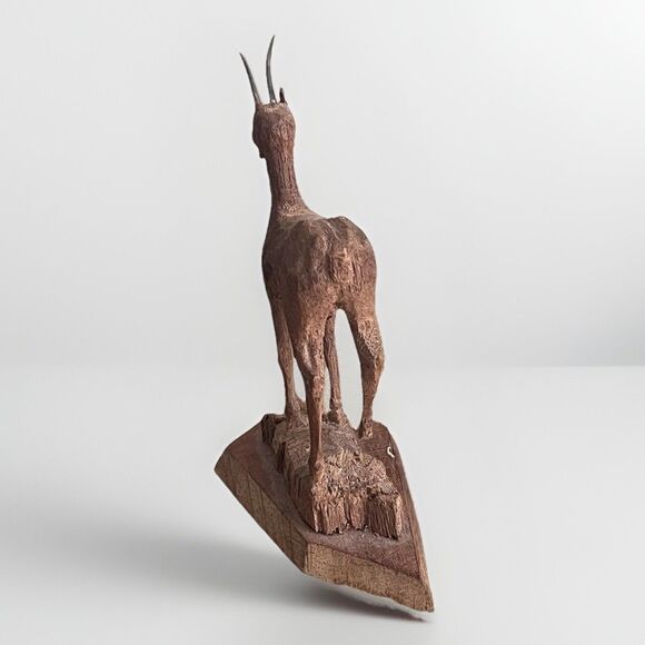 VTG Delicate Black Forest Goat Horns Hand Carved Wood Folk Figurine Signed DK - Picture 7 of 9